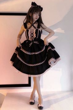 Fabric: Cotton Color: Black/Pink Feature: Triple-Layered, Ruffle, Bowknot, Lace Include: Dress*1 (Any of the accessory is not included.) Size (IN) Bust Waist Length S 33.07-34.65 - 37.01 M 34.65-36.22 - 37.40 L 36.22-37.80 - 37.80 Size (CM) Bust Waist Length S 84-88 - 94 M 88-92 - 95 L 92-96 - 96 Punk Dress, Lace Straps, Maid Dress, Suspender Dress, Lolita Dress, Gothic Lolita, Strap Dress, Dress First, Fabric Cotton