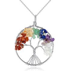 This Handmade Tree Of Life Necklace Features Seven Different Colors Of Gemstone Beads Strung On Silver Wire. Pendant Measures 1.97"2.24" And Hangs On A 20" Chain. Necklace Comes With A Free Beauty Gift Bag With A Full Size Lotion, Collagen Eye Mask, And Ouai, Glam Glow, And Clarins Deluxe Samples. Diamond Infinity Necklace, Tree Of Life Necklace, Silver Tree, 7 Chakra, Tree Of Life Pendant, Jewelry Tree, Bead Stringing, Silver Chain Necklace, Boutique Jewelry