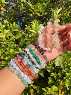 "Please read before ordering: Listing is for one (1) stretchy crystal chip bracelet - made to order and fully handmade. Size: 7.5\" (if you need another size, please contact me) Due to the nature of the beads, it has a tighter fit and I would recommend going up 1/2\" or 1\" full size if you prefer a looser fit. Available crystal chip bracelets: ✧ Moonstone ✧Opalite ✧Rose Quartz ✧Carnelian Red Agate ✧Peach Aventurine ✧Green Aventurine ✧Aquamarine ✧Lapis Lazuli ✧Malachite ✧Citrine ✧Amethyst ✧Tiger Chip Beads Bracelet, Chip Crystal Bracelet, Chipped Crystal Bracelet, Cute Crystal Bracelets, Beaded Crystal Bracelets, Diy Crystal Rings, Crystal Bracelets Healing, Gem Bracelets, Healing Crystal Bracelets