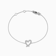 Effy Novelty 14K White Gold Heart Bracelet Diamond Heart Bracelet With Heart Charm, Diamond Heart Bracelet With Brilliant Cut As Gift, Diamond Heart Charm Bracelet Jewelry, Diamond Heart Bracelets As Gift, Classic Diamond Heart Bracelet In White Gold, Classic Heart-shaped Diamond Bracelet, Luxury White Gold Heart Bracelet With Diamonds, Classic White Gold Diamond Heart Bracelet, White Gold Diamond Heart Bracelet