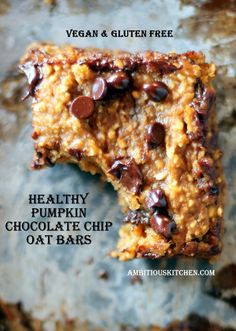 vegan and gluten free healthy pumpkin chocolate chip oat bars on a baking sheet