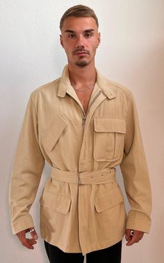 Vintage MENS Gianfranco Ferre Safari Jacket 100% Cotton M/L Measures: Length: 78 cm / 30.70'' Bust: 55 cm / 21.65'' Waist : 54 cm / 21.25'' Shoulder to Shoulder: 50 cm / 19.68'' Arm's Length: 65 cm / 25.59'' Condition: very good Beige Military Style Long Sleeve Outerwear, Vintage Spring Utility Jacket With Multiple Pockets, Vintage Spring Outerwear With Multiple Pockets, Beige Long-sleeved Sport Coat With Flap Pockets, Retro Long Sleeve Utility Jacket For Outdoor, Utility Long Sleeve Sport Coat For Spring, Spring Utility Sport Coat With Long Sleeves, Spring Utility Long Sleeve Sport Coat, Retro Long Sleeve Utility Jacket For Work