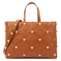 Brand New, Authentic Large Valentino Garavani Roman Stud Tote Bag In Grainy Calfskin. Comes With Detachable Shoulder Strap. Retail: $3590 + Tax = $3845 Condition: Brand New With Tags, Cards And Dust Bag. 100% Authentic Quilted Grainy Calfskin Embellished With Hammered-Effect Maxi Studs. Rhombus Pattern Enhanced By Tone-On-Tone Stitching Hammer-Effect Studs And Antique Brass-Finish Hardware Removable Shoulder Strap Magnetic Closure Protective Feet Interior: Zippered Pocket Dimensions: - 43 X 30 X Valentino Rockstud Bag, Rhombus Pattern, Tan Leather Tote, Valentino Garavani Bag, Valentino Handbags, Printed Canvas Tote Bag, Brown Leather Totes, Brown Shoulder Bag, Black Leather Tote