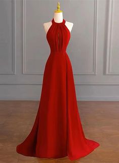 Red Halter A-line Simple Formal Dress, Red Long Evening Dress Party Dress Wine Red Prom Dress, Simple Formal Dress, A Line Formal Dress, Dress Red Long, Formal Dress Long, Red Bridal Dress, Party Dress Sale, Color Rush, Long Evening Dress