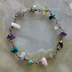 Multicolor Multi Gemstone chips -linked Handmade Bracelet, 7.25 inches, Silver tone Multicolor Metal Bracelets With Stones, Multicolor Healing Stones Bracelet, Gemstone Chips Jewelry, Golden Co, Themed Jewelry, Handmade Bracelet, Jewelry Ideas, Handmade Bracelets, Silver Tone