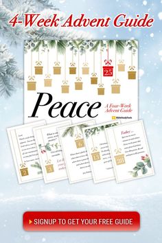 a christmas tree with presents on it and the text, 4 - week advent guide peace