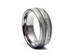 men's wedding band with silver glitter inlays