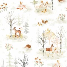 Clara Jean Woodland Scene Peel and Stick Wallpaper Peel and Stick Wallpaper RoomMates Roll Neutral Woodland Wallpaper Kids, Nursery Woodland Wallpaper, Woodland Peel And Stick Wallpaper, Woodland Wallpaper Nursery, Woodland Nursery Wallpaper, Forest Critters, Room Mates, Roommate Decor, Woodland Wallpaper