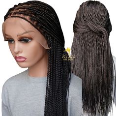 "This KNOTLESS BRAIDED WIG is 30 inches long but it can be customize to the customer's taste. It is made with full lace human hair lace, Kanekalon hair and with COLOUR 2 extensions. It is sleek and natural looking box braids. It is 100% handmade. The shipping cost is free worldwide. ★SUPERIOR QUALITY- This knotless braid wig is made of High Quality Heat Resistant Fiber. All our Braided Wigs Are 100% Hand Made Braided By Professional Stylists. It is made with Quality Human Hair full lace wig. It Knotless Braided Wig, Box Braided Wigs, Braided Wigs For Black Women, Knotless Braid, Kanekalon Hair, Dreadlock Wig, Senegalese Twists, Kanekalon Hairstyles, Braid Wig