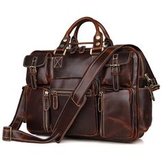 Buy TucciPolo 7028C Fashion Style Rare Cow Leather Men's Briefcase Laptop Bag -100% Guarantee genuine - excellent cow leather with double handles thats comfortable, and the strap can be adjusted freely. This bag can be used as: laptop bag, handbag, messenger bag, briefcase. Size approximately 16.5" L x 5" D x 12" H inches (42cm L x 13cm D x 30.5cm H) Color: Brown-red Weight: 1.64KG Bronze tone hardware Zipper top closure Features: * There're six pockets in the front, two pockets beside, one pock Business Leather Backpack With Double Handle, Leather Shoulder Bag With Top Handle And Luggage Sleeve, Leather Top Handle Shoulder Bag With Luggage Sleeve, Leather Shoulder Bag Satchel For Business Trips, Leather Shoulder Satchel For Business Trips, Leather Business Travel Bag, Leather Travel Bag With Adjustable Strap, Business Travel Bag With Soft Leather And Top Handle, Leather Shoulder Bag For Business Trips With Top Handle