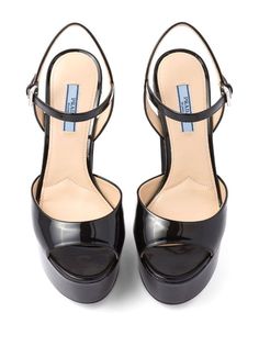 Prada high-heeled Patent Leather Sandals - Farfetch Prada Chunky Heels, Black Prada Heels, Prada Heels, Prada Sandals, Strappy High Heels Sandals, White Sandals Heels, Strappy High Heels, Leather Heels Sandals, Prada Leather