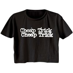 "Cheap Trick Women's Crop Top T-Shirt by American Classics This Illinois-based rock group founded in 1973, in a roundabout way they first found fame in Japan before more widespread acclaim. Cheap Trick still are reknown live performers, they have toured consistently, well over 5,000 gigs til now. If you have ever been to a Cheap Trick show you'll instantly recognise the vintage concert merch t-shirts. What's included: Black printed women's cropped t-shirt Available in sizes (S, M, L, XL) Officia Womens Crop Top, Rock Band Logos, Rock Band Tees, Festival Crop Tops, Cheap Trick, Womens Black Shorts, Half Shirts, Festival Tops, Rock T Shirts