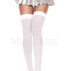 White Thigh High Stockings With Solid White Band By Music Legs. 100% Nylon. One Size. Halloween Costume Accessory Or Rave Festival Wear. White Thigh Highs, White Stockings, Sheer Socks, Halloween Costume Accessories, Rave Festival, Thigh High Stockings, Under Dress, White Band, Festival Wear