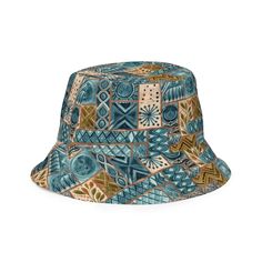 Inspired by the traditional barkcloth designs of the Pacific Islands, our Tapa Cloth print reversible bucket hat features bold tribal patterns on one side and a plain color on the other. This versatile and stylish hat gives you two unique looks in one, adding a touch of island charm to any outfit. Stay cool and stylish wherever you go!This reversible bucket hat can be worn on both sides, making it easy to match with different outfits. Made of breathable premium fabric, this hat will become your Bohemian Reversible Curved Brim Hat, Bohemian Reversible Hat With Curved Brim, Bohemian Outdoor Bucket Hat With Curved Brim, Bohemian Bucket Hat With Curved Brim For Outdoor, Bohemian Blue Brimmed Bucket Hat, Bohemian Reversible Beach Hat, Blue Bohemian Bucket Hat For Festivals, Blue Bucket Hat For The Beach, Bohemian Reversible Hat For Beach