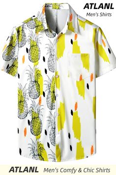 Great for summer vacation, daily leisure, sun beach, travel, cruise, rock parties, concert, streetwear, stage performance, dating, urban style, themed parties etc. Concert Streetwear, Miami Shirt, Travel Cruise, Sun Beach, Stage Performance, Fruit Print, Tropical Fruit, Beach Travel, Mens Hawaiian Shirts