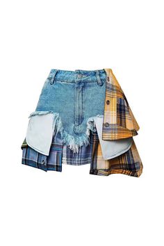 Description:If you're all about that 2000s throwback vibe. our preppy layer skirts for women are a must-have. Featuring a high waistband with belt loops. button fly. and colored plaid panel on denim. this playful mini skirt from our boutique comes to life with athflow style. With frayed details and an asymmetrical. hybrid patchwork design. it balances something sporty with something preppy for street. holiday. and clubbing. This retro deconstructed denim outfit is sure to turn heads wherever you go. Short Pollera, Womens Denim Skirts, Preppy Plaid, Empire Dress, Plaid Fabric, Layered Skirt, Patchwork Designs, Denim Outfit, Skirt Length