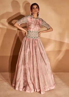 Organza Anarkali, Bhumika Sharma, Floral Pattern Fabric, Pink Anarkali, Embroidered Belt, Embroidered Sleeves, Anarkali Gown, Beaded Neckline, Indian Fashion Designers