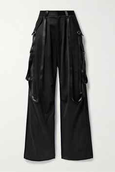 R13 fuses elements from both tailoring and cargo styles to create these pants. Designed with D-ring straps reminiscent of shrugged-off suspenders, they're made from lustrous wool-satin and have sizable pockets along the wide legs. Balance the pooling hems with tall ankle boots or platform sneakers. Yohji Yamamoto Pants, Tall Ankle Boots, Thrifting Inspiration, Satin Cargo Pants, Korean Life, Wwe Outfits, Png Clothes, Satin Pants, Class Ideas