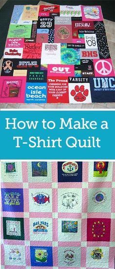 a quilt made to look like it has many different patches on it and the words how to make a t - shirt quilt