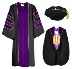 PRICES MAY VARY. Polyester,Satin,Velvet Imported Zipper closure hand wash or dry clean is better Package Include: 1 Purple Graduation Doctoral Gown +1 Black Tam+1 Purple-Purple-Gold Hood 100% matte polyester + high quality velvet + thick satin material Gown Design: hidden color matching zipper in front, fluted in shoulder & back, size based on height and weight Hood Design: premium matte finish + satin lining & chevron with gold piping around velvet, looping for attachment to doctoral gown; Acce Graduation Hood, Doctoral Regalia, Doctoral Gown, Material Gown, Doctoral Graduation, Purple Graduation, Graduation Cap And Gown, Hood Design, Hidden Colors