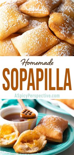 an image of some food that is on a plate with the words homemade sopapilla