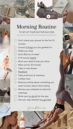 perfect #morning #routine list I found on Pinterest#aesthetic #cleangirl #cleangirlaesthetic #aesthetic #moodboards #vibes #outfitinspo #vanillagirl #vanilla #white #selfcare #vibes #wallpaper #thatgirl Girly Advice, Studera Motivation, Healthy Morning Routine