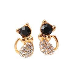 Gold Tone Cat Design Stud Earrings. Faux Black Gemstone Head With Rhinestone Body. Lightweight And Nwt! Elegant Cat Ears Jewelry With Cat Design, Elegant Cat Design Jewelry For Party, Elegant Party Jewelry With Cat Design, Cat Stud Earrings, Colorful Stones, Cat Earrings Studs, Earrings Color, Cat Design, Gold Black