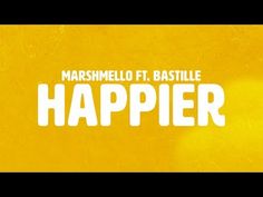 a yellow background with the words happier written in white on top of it