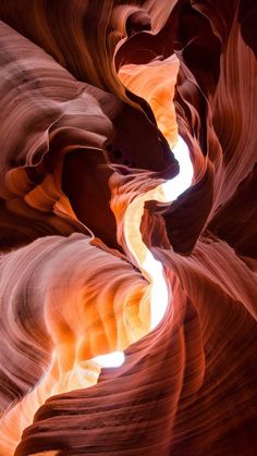 the light shines through the slot in antelope canyon