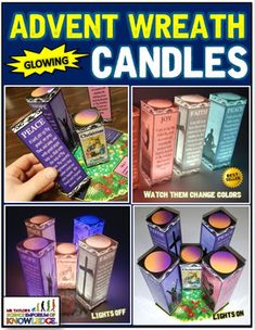 an advertisement for candles with the words, glow in it and pictures of different types of candles