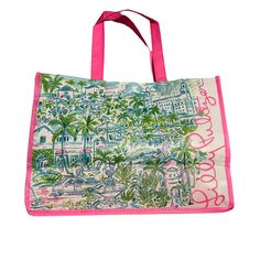 Gorgeous And Bright Signature Lilly Pulitzer Tote Bag. Print Looks Like A Tropical Garden. This Was A Gift With Purchase So It’s Brand New, But No Actual Tags. Please Read Description Carefully Before Purchase. From A Smoke And Pet Free Posh Ambassador’s Closet. Measures 14” By 10.5” Casual Pink Reusable Bag, Pink Beach Bag For Everyday Use In Spring, Pink Reusable Beach Bag, Pink Reusable Bag For Everyday Use, Everyday Reusable Pink Bag, Pink Reusable Everyday Bags, Everyday Reusable Pink Bags, Pink Everyday Reusable Bags, Pink Beach Bag For Spring Shopping