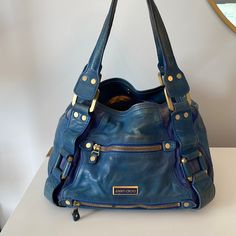 Beautiful Bright Blue With Gold Hardware Jimmy Choo Bags, Jimmy Choo Bag, Balenciaga City Bag, Bright Blue, Jimmy Choo, Gold Hardware, Satchel, Color Blue, Bag Lady