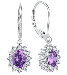 PRICES MAY VARY. ❤DESIGN - A simple, sophisticated style to add polish to any ensemble. Our Halo Sunburst style, sterling silver, Purple dangle earrings are accented by a striking, Purple Amethyst at center. Feburary Birthstone Earrings. ❤Amethyst Purple Oval earrings are crafted of 925 sterling silver and are nickel & tarnish free. They are secured by lever-backs. ❤MEASUREMENTS: 9x7mm Oval Purple Created Amethyst, 2x2mm Round White Cubic Zirconial. WEIGHT 6.47 GRAM/ PAIR. ❤GIFT BOX: Comes with Purple Dangle Earrings, Birthday Jewelry, Birthstone Earrings, Purple Earrings, Leverback Earrings, Birthstone Earring, Birthday Jewelry Gift, Amethyst Purple, Sapphire Earrings