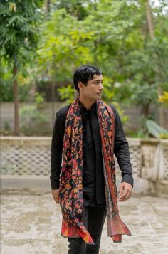 This Jacket kurta pant Set With Dupatta with Black Color is an elegant mandarin collar style that is perfect for occasional wear. With a  sleeveless jacket Stylish Linen pattern and embroidery fabric, it will make you look stylish. Look handsome with this designer black jacket & short kurta in art silk Linen. This hand made attire is enhanced with thread and sequins embroidery work all over in jacket.  Along with a art silk trouser style bottom in matching color & matching pashmina dupatta. *FEATURES:- Color: Black Fabric: 100% pure linen silk Design Type: Embroidery for jacket only Items Included: (i) Jacket  (Pure linen and embroidery)                              (ii) Kurta - Short kurta (pure linen)                              (iii) Pant (100% heavy tensile dyed) Wash Care: Dry Clean Kurta Pajama Men Punjabi Sardar With Shawl, Designer Chikankari Embroidered Kurta For Fall, Unstitched Resham Embroidery Kurta For Fall, Traditional Unstitched Kurta For Fall, Designer Straight Kurta For Fall, Straight Kurta For Fall Festive Occasions, Festive Straight Kurta For Fall, Traditional Festive Dupatta For Fall, Kurta With Dupatta Men