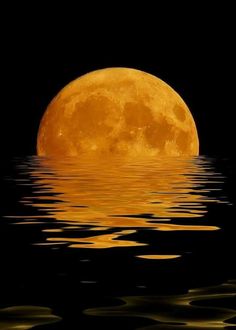 a full moon is reflected in the water