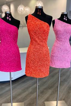 One Shoulder Hot Pink Sequined Short Homecoming Dress #2022homecomingdress#shortdress#hocodress#partydress#shortpartydress Pink Fitted One Shoulder Dress For Prom, Fitted Pink One Shoulder Dress For Prom, Pink One Shoulder Dress For Evening And Prom Season, One-shoulder Sequin Homecoming Dress, Pink One-shoulder Mini Dress For Homecoming, Pink One Shoulder Mini Dress For Evening, One Shoulder Sequin Dress For Prom, Glamorous Pink One-shoulder Evening Dress, Embellished Fitted One Shoulder Dress For Prom