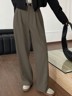 Women Solid Color Straight-Leg Pants With Pockets Rust Brown    Woven Fabric  Straight Leg Non-Stretch All Women Clothing, size features are:Bust: ,Length: ,Sleeve Length: Women Suit Pants, Printed Sleeveless Top, Pants With Pockets, Dark Jeans, Elegant Dresses Long, Suit Pants, Boho Women, Kids Sleepwear, Elegant Dress