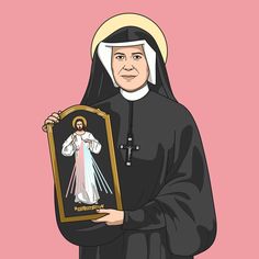 an image of a nun holding up a framed photo with the icon of st teresa