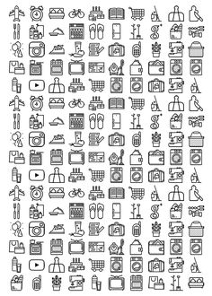 a large set of line icons with different things to do in the kitchen and bathroom