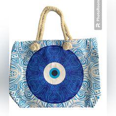 Large Capacity Ethnic Style Bag With Evil Eye Graphic. Eye-Catching Design With Evil Eye Graphic Bag. Fashion Shoulder Bag, Adds A Touch Of Uniqueness To Your Outfit. Large Capacity Tote Bag, Fits All Your Essentials And More. Comfortable Shoulder Straps, Easy To Carry Even When Fully Loaded. Bohemian Blue Beach Bag For Festival, Blue Bohemian Beach Bag For Travel, Blue Bohemian Beach Bag, Bohemian Blue Beach Bag, Outfit Large, Eye Graphic, Louis Vuitton Neverfull Damier, Felt Tote Bag, Louis Vuitton Artsy Mm