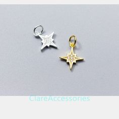 Sterling Silver Charm, Vermeil Charms, 925 Silver Star Charm Bulk Supplies Wholesale For Bracelet Necklace Q0044 Material: 925 sterling silver, white zircons Color: silver  Size: 13*11*1.5mm Weight: 0.57g Please contact us if you need bulk! More star charms: https://www.etsy.com/shop/ClarenceJewelry?ref=seller-platform-mcnav&search_query=star+charmRing Blanks:  https://www.etsy.com/shop/ClareAccessories?section_id=33588047 Pendant Blanks:  https://www.etsy.com/shop/ClareAccessories?section_id=33438454 Charms:  https://www.etsy.com/shop/ClareAccessories?section_id=29352850 Findings:  https://www.etsy.com/shop/ClareAccessories?section_id=37786581 Necklaces:  https://www.etsy.com/shop/ClareAccessories?section_id=33438204 Beads:  https://www.etsy.com/shop/ClareAccessories?section_id=29620904 E Silver Star Charm Celestial Charms, Silver Star Charm With Celestial Style, Silver Star Charm Celestial, Silver Celestial Star Charm, Elegant Silver Star Charm, Sterling Silver Star-shaped Charms, Silver Star Sterling Silver Charms, Silver Sterling Silver Star Charms, Silver Star-shaped Sterling Silver Charms