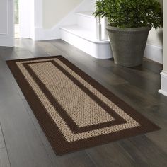 Sisal Border accent rug features clean and simple lines to go with almost any decor. This 100% polyester construction is both stain resistant and durable making it perfect for any room of your home. Style Selections 2 X 6 (ft) Brown Tan Indoor Border Machine Washable Runner Rug Polyester | B2892704 Indoor Tanning, Accent Rugs, Simple Lines, Mat Rugs, Bath Rugs, Rug Decor, Door Mat, Rug Runner, The Selection