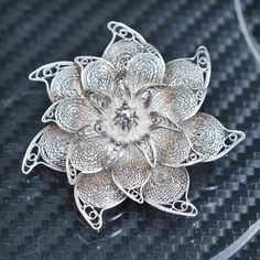 Vintage sterling silver 925 handmade filigree flower brooch, stamped 925 Silver Filigree Brooch For Anniversary, Silver Floral Brooch, Silver Flower Shaped Brooch Jewelry, Silver Flower Shaped Brooch, Silver Floral Shape Brooch Jewelry, Gift White Gold Brooches With Intricate Design, White Gold Brooches With Intricate Design As Gift, White Gold Brooches With Intricate Design For Gift, Vintage Silver Flower Brooches