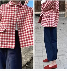 Mode Ab 50, How To Wear Jeans, Gingham Jacket, Red Gingham, Dress Jacket, Lovely Clothes, Linen Material, 가을 패션, Mode Inspiration