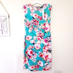 New With Tags Size 10 Great For Easter/Summer Non Smoking Home Multicolor Sheath Summer Dress, Summer Floral Print Sheath Dress, Floral Cotton Dress, Midi Shift Dress, Floral Sheath Dress, Cotton Blends Dress, Floral Shirt Dress, Pink Floral Dress, Rayon Dress