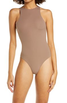 Sculpt your body's natural shape with a high-neck bodysuit from Kim Kardashian West's SKIMS that holds you in and lifts you up in all the right places. Reflecting the brand's passion for highly technical shapewear solutions for every body, this everyday piece has whisper-soft, seamless construction, high-cut legs and a thong back that remains invisible under clothing. Style Name:Skims Fits Everybody High Neck Bodysuit (Regular & Plus Size). Style Number: 6125046. High Neck Bodysuit, High Cut, Kim Kardashian, Shapewear, Clothing Items, High Neck, Women's Clothing, Fashion Inspo, Gift Card