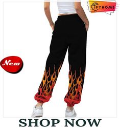 Women's Sweatpants Pants Trousers Black Mid Waist Fashion Streetwear Casual Daily Print Micro-elastic Full Length Breathable Flame S M L Xl Xxl Black Non-stretch Wide Leg Sweatpants, Fall Streetwear Stretch Bottoms, Non-stretch Sweatpants With Elastic Waistband For Leisure, Stretch Bottoms For Fall Streetwear, Black Hip Hop Bottoms For Spring, Stretch Bottoms For Winter Streetwear, Spring Hip Hop Style Black Bottoms, Black High Waist Hip Hop Sweatpants, Hip Hop High Waist Black Sweatpants