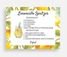 a recipe card with lemonade spritzer on it