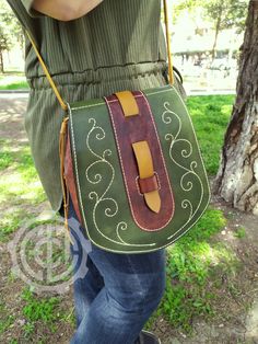 Handmade Leather Bag, Medicine Bag, Forest Spirit, Embroidered Leather, Leather Bags Handmade, Leather Work, A Pattern, Leather Bags, Handmade Leather