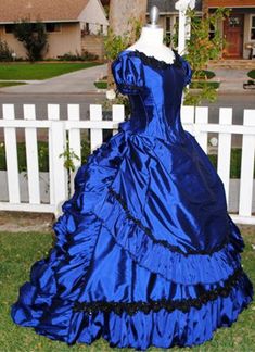 Brand New Blue Vintage Victorian Bustle Dresses Renaissance Medieval Southern Belle Wedding Ball Gowns Halloween Reenactment Clothing     Condition: Brand New   Color: amp;nbsp; As Picture   Material: Stain   Silhouette: Ball Gown   Sleeve Length: Short Sleeve   Dresses Length:Floor-Length   Neckline: O-Neck   Decoration: Ruffles   Style: Vintage   Includes: Dress      amp;nbsp; Blue Victorian Dress For Costume Events, Blue Victorian Dress With Historical Design, Victorian Blue Dress For Fancy Occasions, Victorian Blue Dress For Fancy Dress Occasions, Victorian Blue Dress For Fancy Dress Events, Victorian Blue Dresses With Historical Design, Blue Victorian Dress For Fancy Dress Events, Victorian Wedding Dress Ball Gown For Halloween, Victorian Ball Gown With Attached Cancan For Costume Party